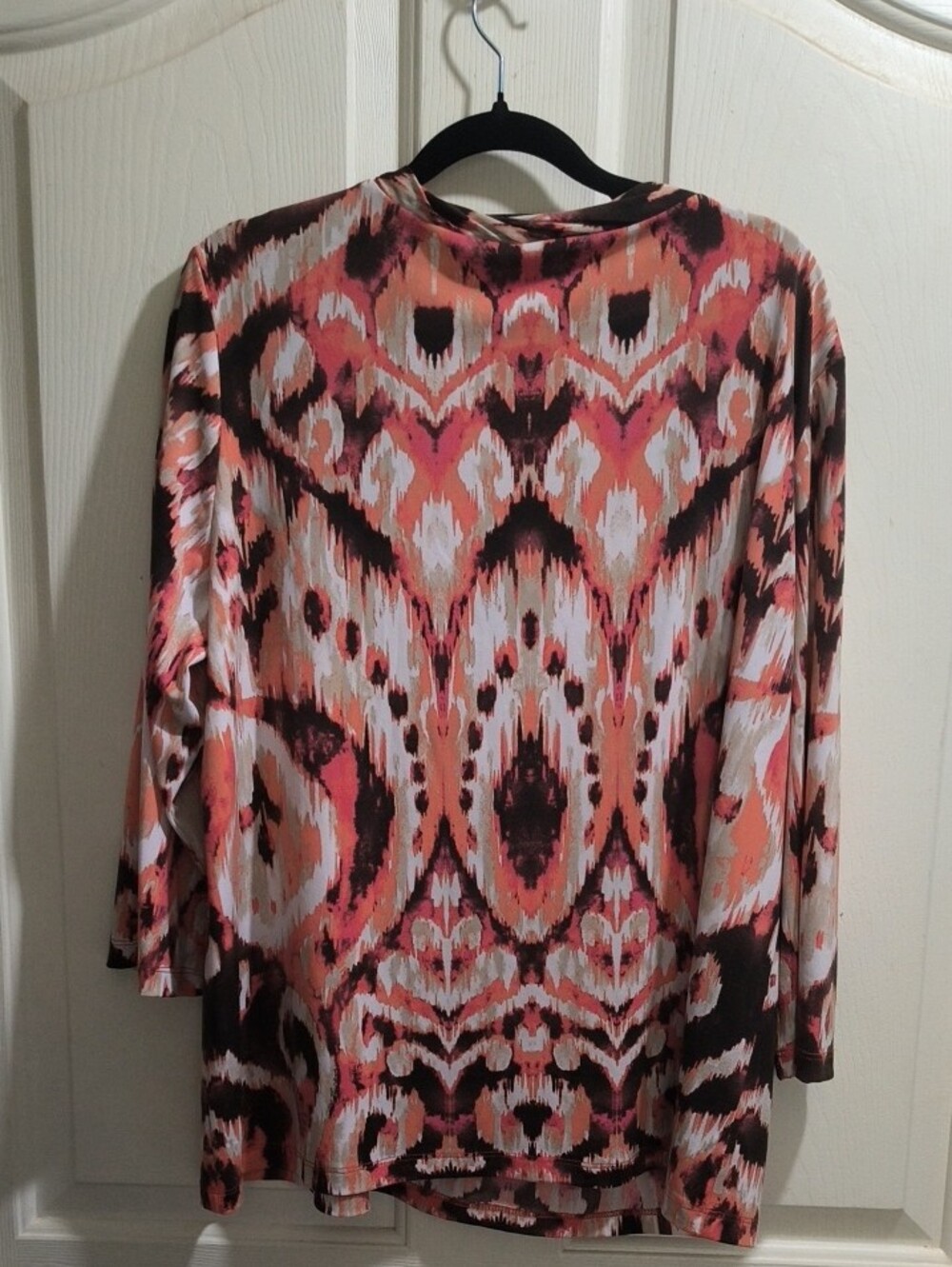 Chico's Coral Pink and Brown Ikat Long Sleeve Top - Picture 3 of 3